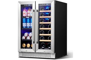 YEEGO Wine and Beverage Refrigerator, 24 Inch Dual Zone Wine Fridge with 20 Bottle and 60 Can , 36-72°F, with Digital Tempe Control and Key Lock, Built in or Freestanding Wine Cooler for Home and Kitchen