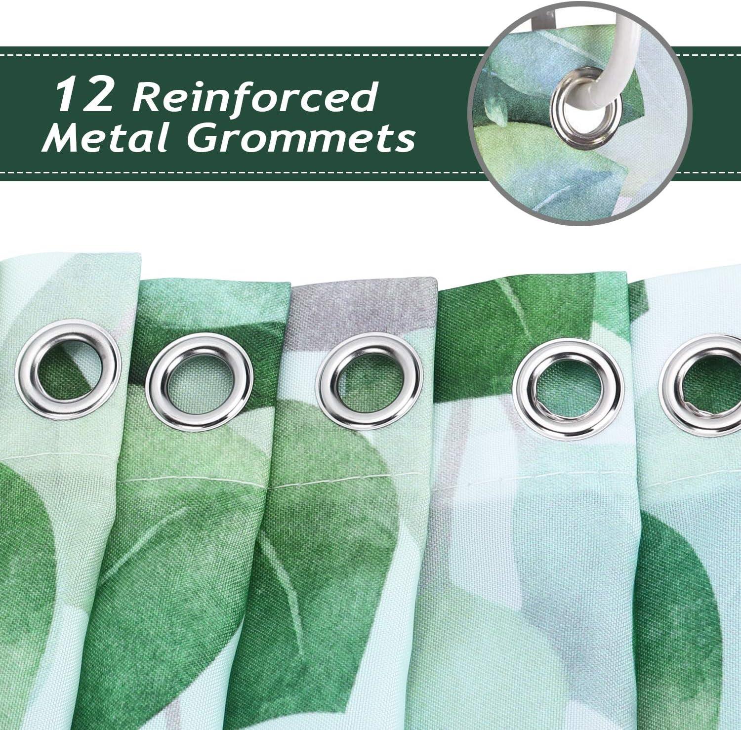 Bonhause Eucalyptus Green Leaves Shower Curtain 180 x 180 cm Leaf Plants Bathroom Curtain Waterproof Mildew & Mould Resistant Polyester Fabric Bath Curtain with 12 Hooks - Image 5