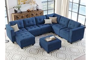 Belffin Modular Sectional Sofa Set with Ottomans Oversized U Shaped Sofa Set with Storage Seat Modular Sofa Couch with Reversible Chaises Modern Fabric Blue