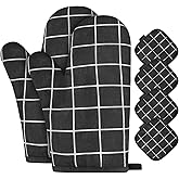 AUAUY Oven Mitts and Pot Holders 6PCS Set, 392°F Heat Resistant Cooking Gloves and Hot Pads Baking Mittens Grilling Gloves BBQ Gloves Non-Slip Kitchen Mittens for Oven Cooking Baking Grilling