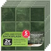 Select 5 Pack Peel and Stick Backsplash Square Tiles, 12x12 in, Green | Extra Thick 3D Wall Panels, Heat &amp; Water Resistant, Easy DIY Kitchen, Bathroom, Laundry, Fireplace &amp; Rental Home Wall D&eacute;cor