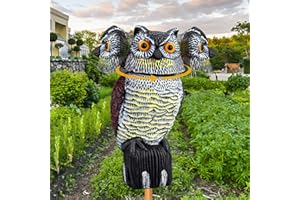 Pestvanish Fake Owl Decoys to Scare Birds Away, Waterproof 360° Rotating Head Hawks & Squirrel Deterrent, Patio Decoration Pest Control, Garden Owl Decoy for Outdoor Yard Patio Pools