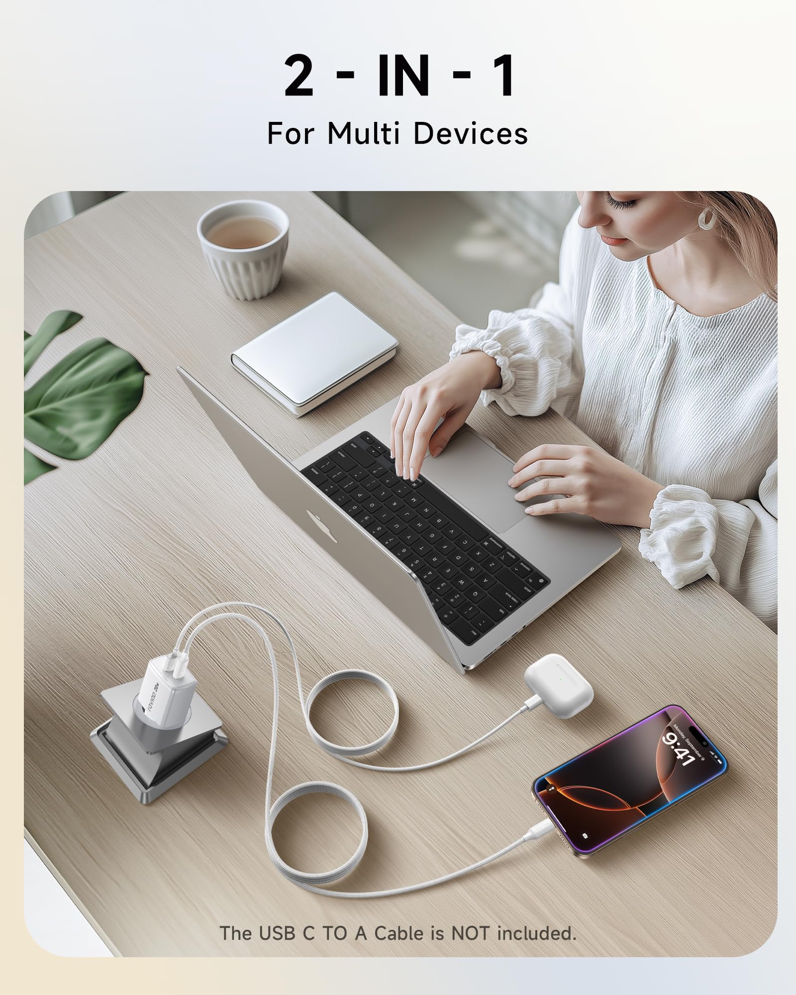 RAVIAD USB C Ladegerät 2-Pack 20W, [USBC + USBA] Schnellladegerät mit USB C Kabel 2M, Handy Netzteil Typ C mit 2-Port, Kompatibel mit iPhone 17 16 16e 15 Pro Max, iPhone Air, Pad Pro, Galaxy S25 S24 3