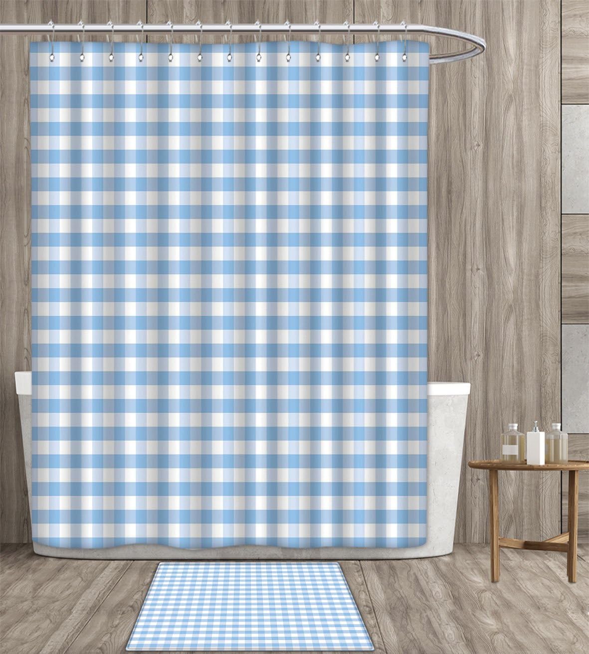 Checkered Shower Curtain EcoFriendly Little Squares and Stripes Pastel