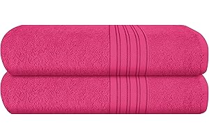 BOUTIQUO 100% Cotton 2 Pack Bath Towel Set 28x55, Eco-Friendly Large Bath Towels, Compact Quickdry Lightweight Soft & Highly Absorbent Bath Towel, Ideal for Everyday Gym Travel Camp Pool - Hot Pink