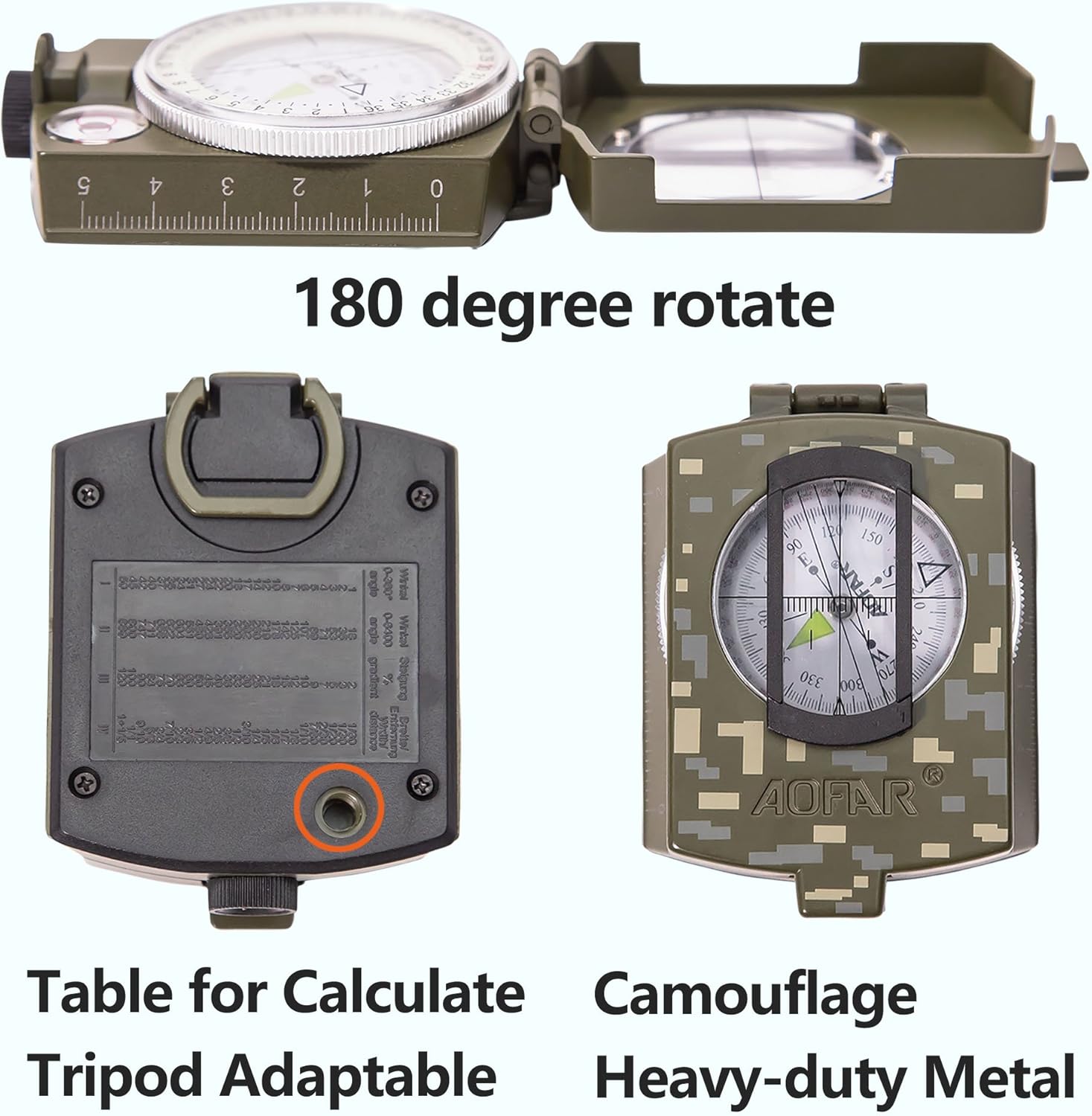 AOFAR AF-4580 Military Compass Lensatic Sighting Navigation, Waterproof and Shakeproof with Map Measurer Distance Calculator, Pouch for Camping, Hiking, Hunting, Backpacking (Camo) : Sports & Outdoors