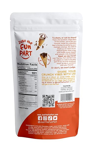 JUST THE FUN PART, BITE-SIZE CRISPY MINI WAFFLE CONES, FILLED WITH PREMIUM BELGIAN CHOCOLATE, GREAT FOR SNACKS, DESSERT, GRAB & GO – KOSHER, PEANUT BUTTER AND MILK CHOCOLATE (PACK OF 1)