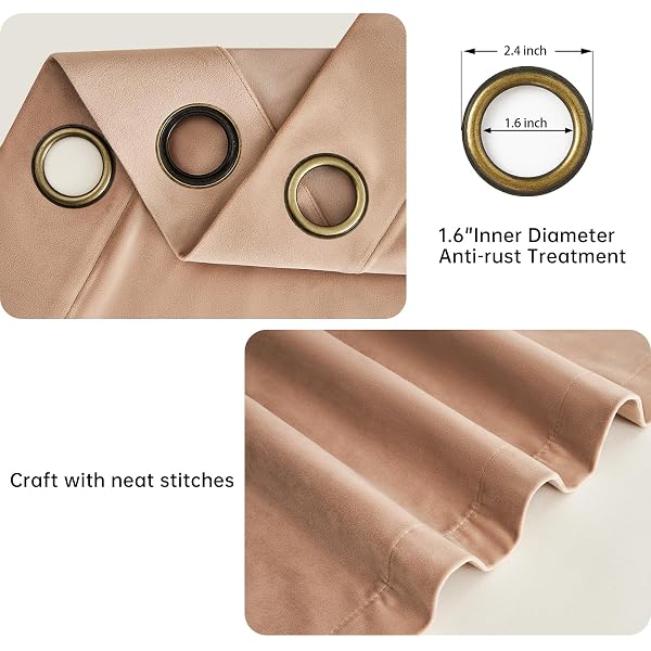 TOPFINEL 102 INCHES LONG CUSTOM BLACKOUT VELVET CURTAINS,BEIGE BLUSH SOUNDPROOFING PLEATED NOISE CANCELLING GROMMET CURTAINS FOR TRAVERSE RODS,VIRAL DRAPES 2 PANELS FOR LIVING ROOM