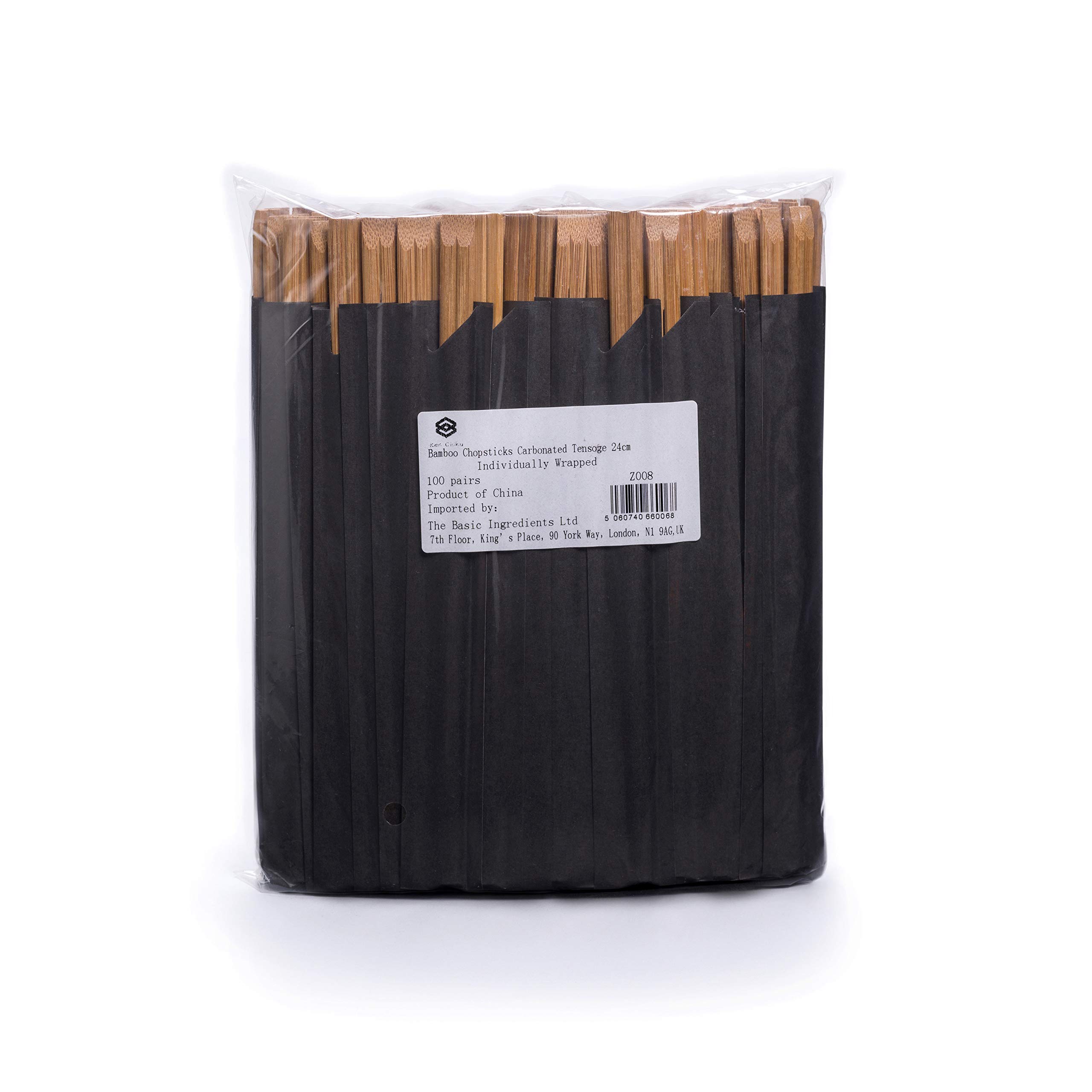 Bamboo Chopsticks Tensoge Carbonized 24cm - 100 pairs | Sustainable Bamboo | Individually Wrapped | Japanese Hashi | Ohashi