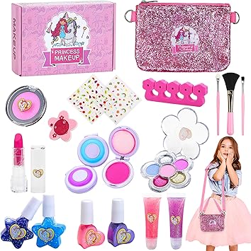 Jojoin Makeup Set Fur Kinder 20 Stuck Waschbar Kinderschminke Set Einhorn Tasche Mit 2 Langen Riemen Nagellack Set 3 Haarfarbclip 2 Lipgloss Geeignet Fur Schone Kleine Madchen Amazon De Spielzeug