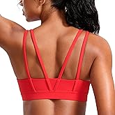 CRZ YOGA Softness Mold Butterluxe V Neck Sports Bras for Women - Workout Top Double Spaghetti Straps Wireless Yoga Clothes