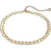 Dremmy Studios Simple Gold Chain Anklet,14k Gold/Silver Plated Dainty Disc Evil Eye Summer Beach Ankle Bracelet Jewelry for Women
