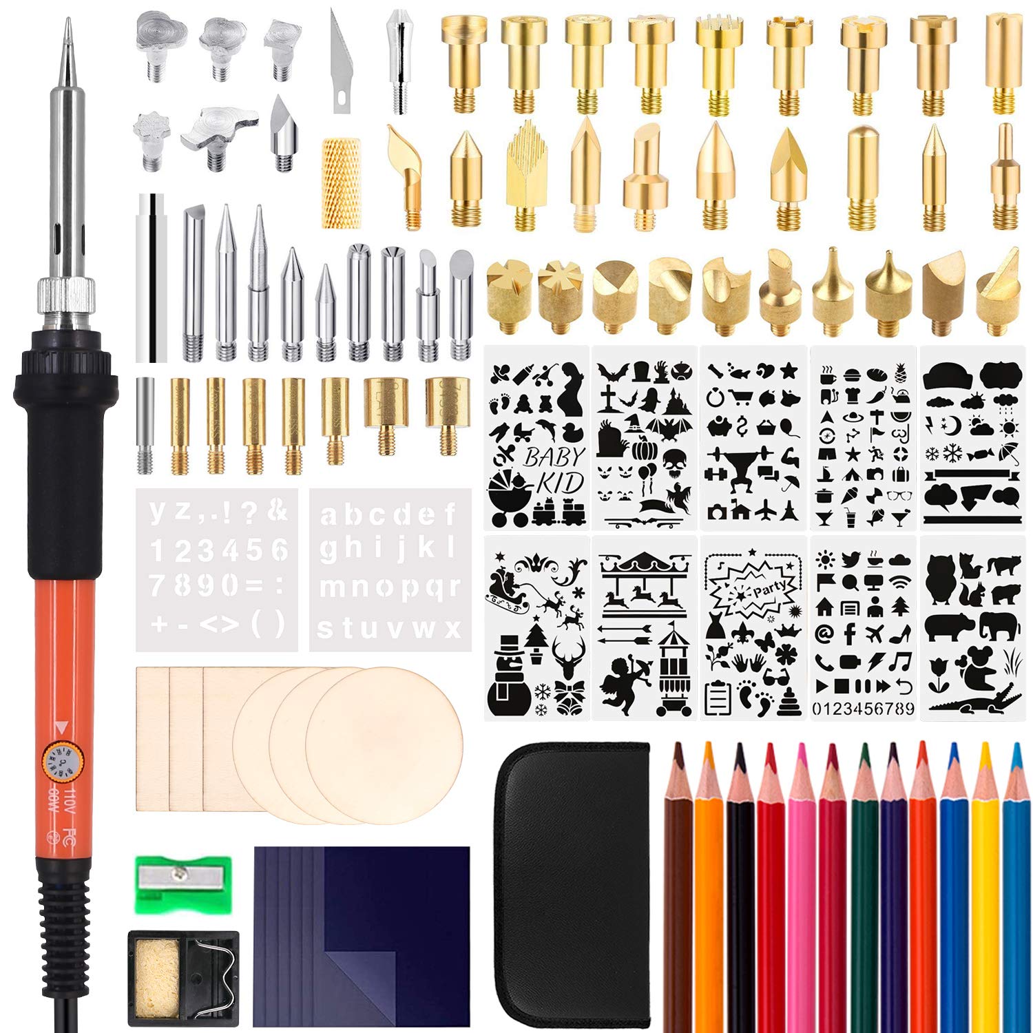 96 PCS Wood Burning Kit, Pyrography Pen Soldering Iron Wood Tool and Creative Tool DIY Various Wooden Kits Carving/Embossing/Soldering Tips/Carrying Case