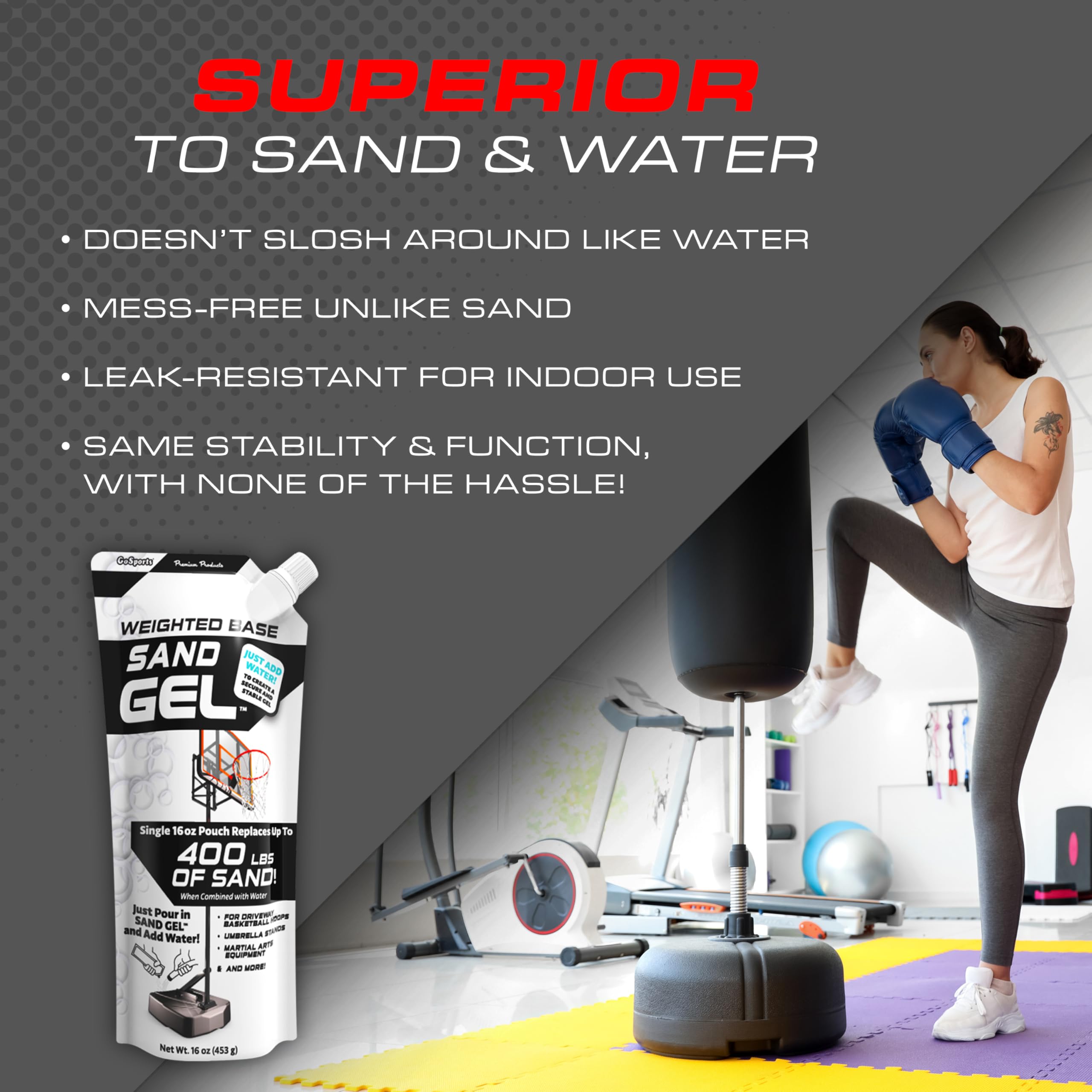 GoSports Sand Gel Weighted Base Filler for Indoor/Outdoor Basketball Hoops, Umbrella Bases, & More - 16 oz, Just Add Water