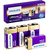 PHILIPS 9V Non-Rechargeable Lithium Battery 4 Pack, 1200mAh High Capacity 9 Volt Batteries for Household Electronics, Security Systems, Door Locks