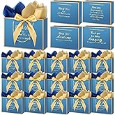 Kolldenn 20 Pack Thank You Gift Bags with Handles Valentines Appreciation Gifts Bag for Coworkers, 11x7x3.1 in Large Bags with Bow Ribbon Tissue Paper Appreciation Bag for Medical Assistant(Blue)