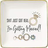 Topthink Just Got Real,I'm Getting Married Gift For Bride – Ceramic Jewelry Holder Ring Dish Trinket Tray – Funny Engagemde - Bride to Be - Bridal Shower Gift - Bachelorette Party Gift