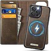 PlusnapX Wallet Case for iPhone 16 Pro Compatible with Magsafe, 2-in-1 PU Leather Flip RFID Blocking Card Holder Stand Shockproof Magnetic Detachable Cover for iPhone 16 Pro Case 6.3", Brown