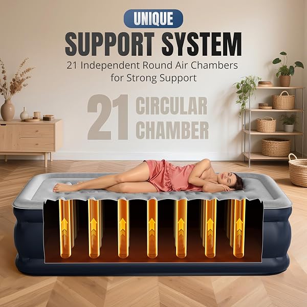 KNZZO TWIN AIR MATTRESS WITH BUILT-IN PUMP, 18″ TOP INFLATABLE MATTRESS WITH WATERPROOF FLOCKING FABRIC, THREE-MINUTE QUICK-INFLATABLE BED. PORTABLE BLOW UP MATTRESS FOR HOME, OUTDOOR AND GUESTS