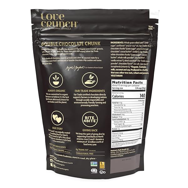 LOVE CRUNCH ORGANIC DOUBLE CHOCOLATE CHUNK GRANOLA, 11.5 OZ (PACK OF 1), NON-GMO, FAIR TRADE, BY NATURE’S PATH