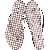 Timutopone Plaid Flip Flops for Women Memory Foam Flat Sandals Comfortable Casual Thong Summer Outdoor Beach Slide Sandal Slippers with Wide Width Size 6-11