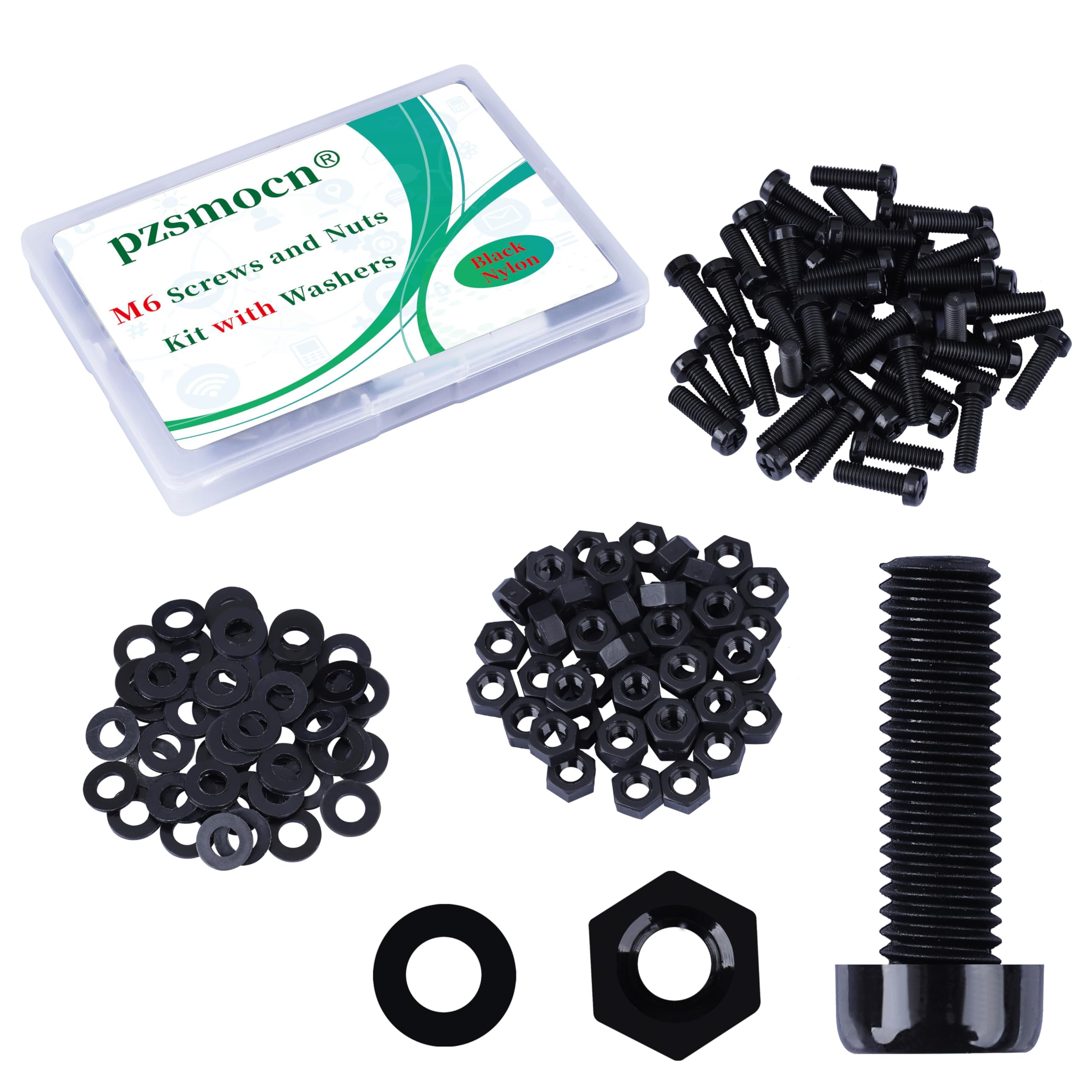 Pzsmocn 150 Pieces/50 Sets M6*20 mm Plastic Black