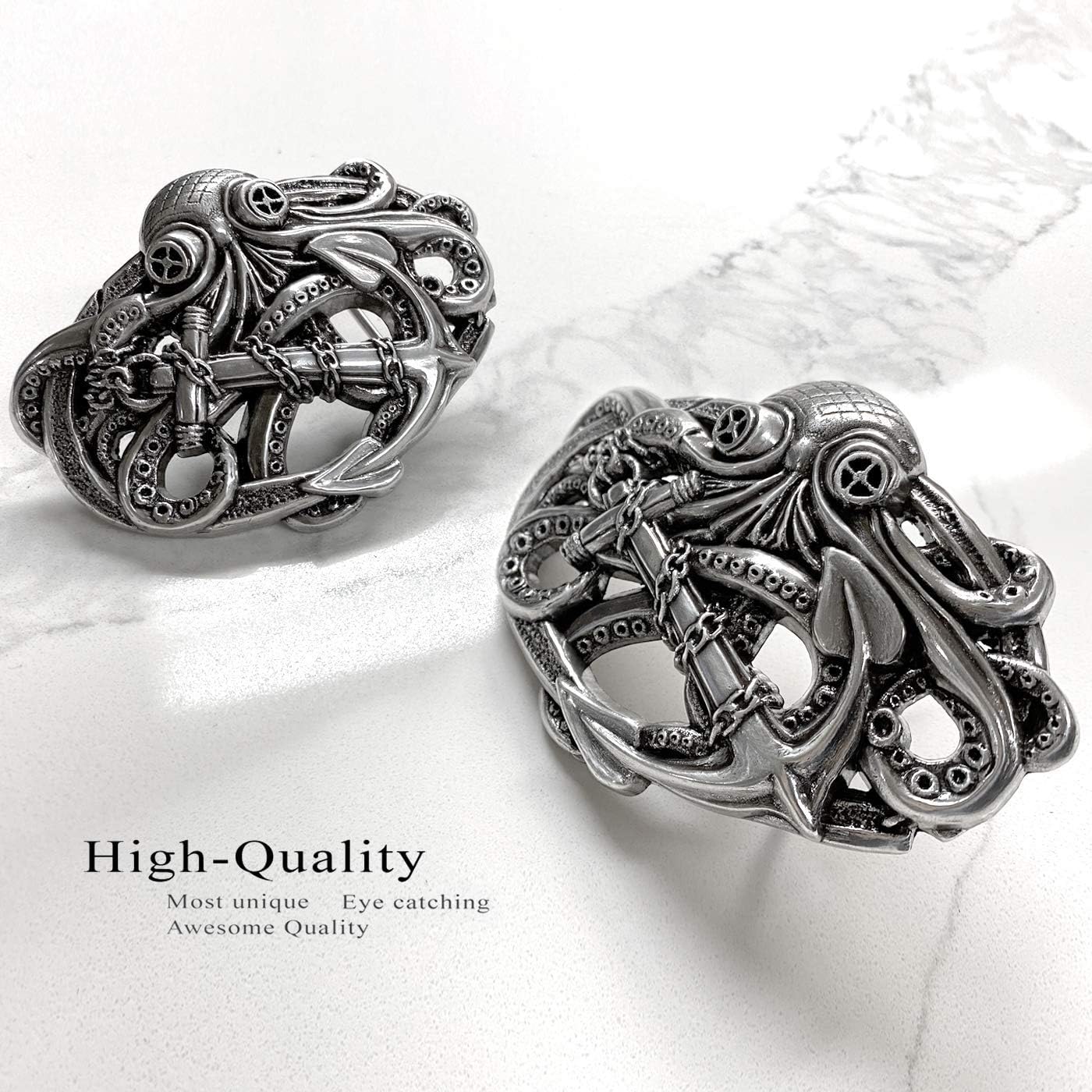 Punk Pirate Octopus Kraken Boat Anchor Antique Silver Belt Buckle: Clothing