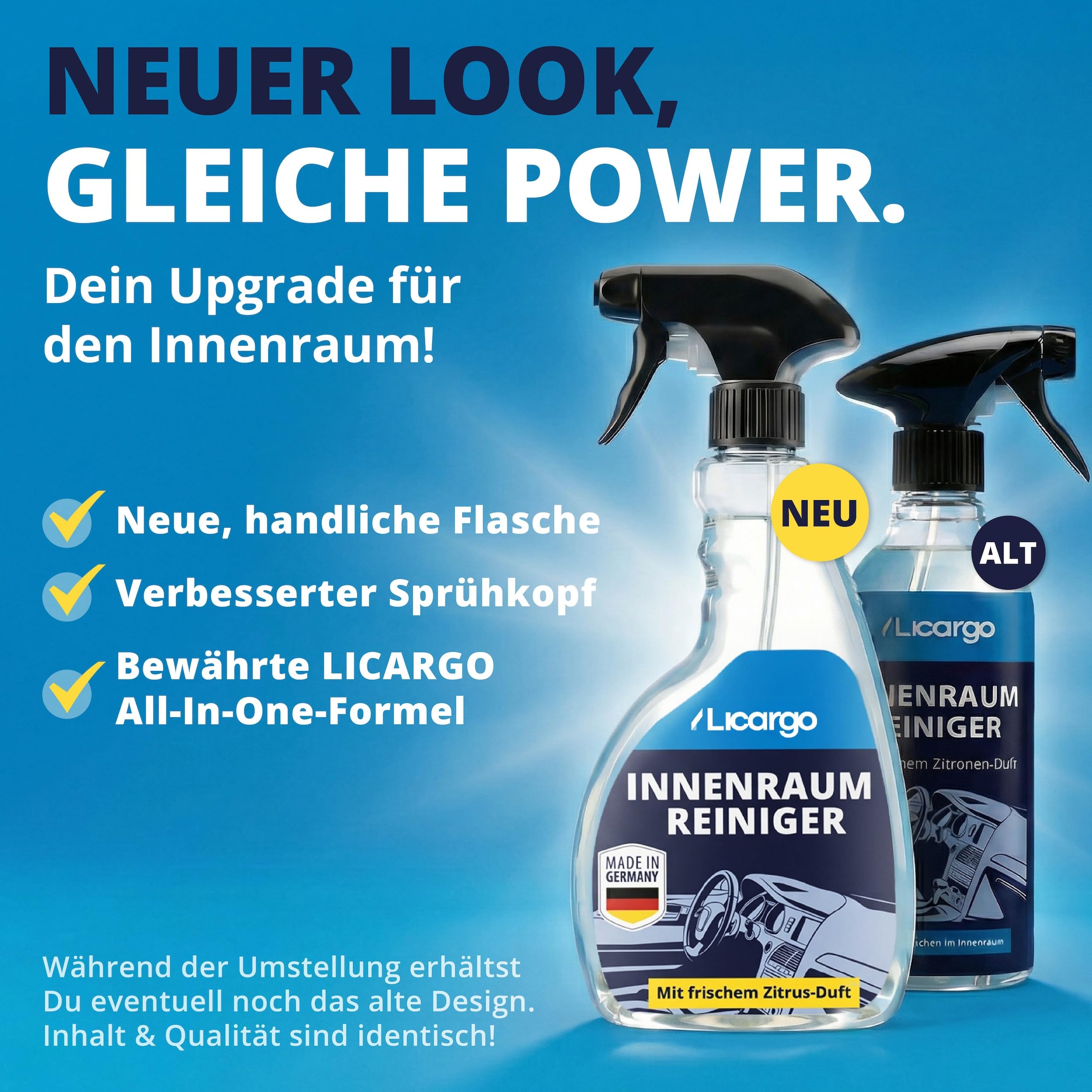 LICARGO Innenraumreiniger Auto 500 ml - Neuwagen-Frische in Minuten - Kraftvoll & schonend - Cockpitpflege Auto für Kunststoff, Leder & Armaturen - Polsterreiniger & Cockpitspray für den Innenraum 2