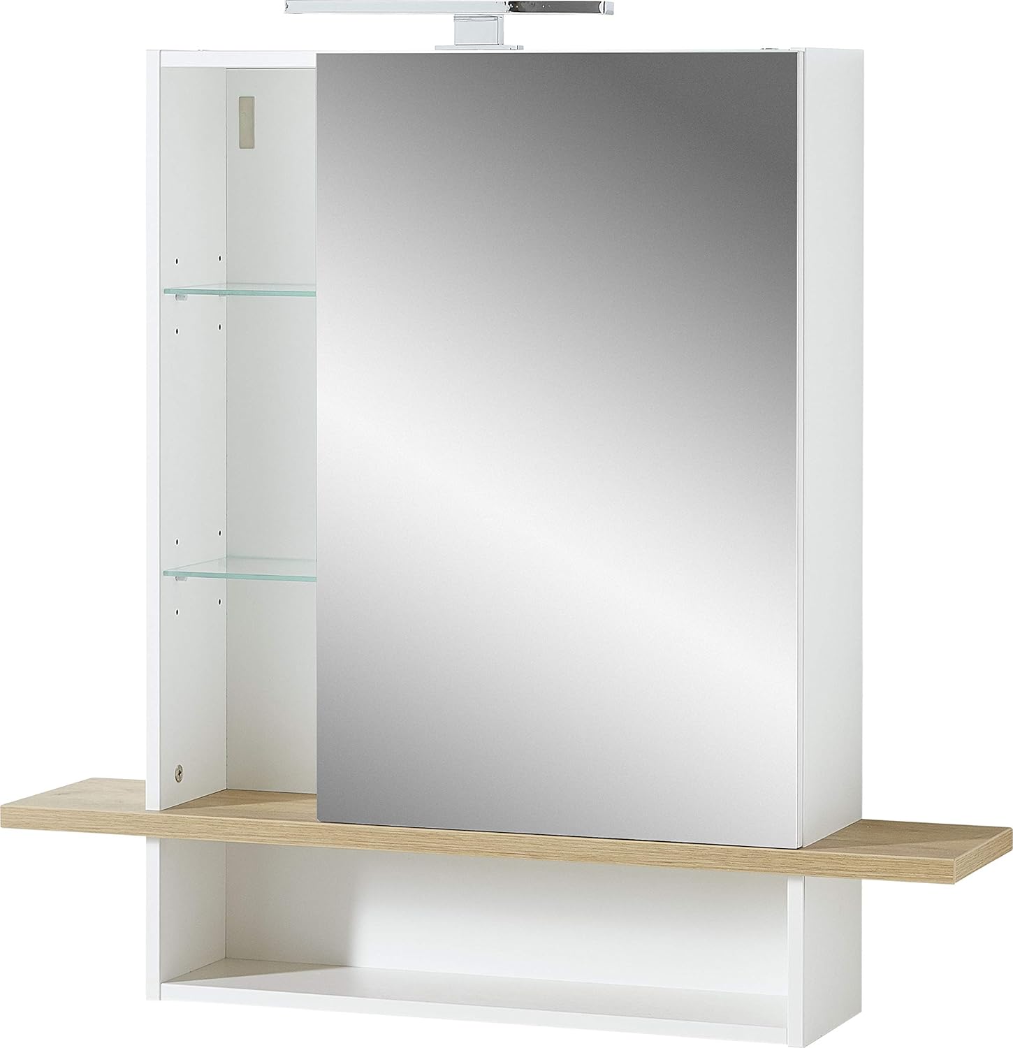 Germania Spiegelschrank 1436 513 Gw Novolino In Weiss Navarra Eiche Nachbildung Mit Led Beleuchtung 90 X 91 X 25 Cm B H T Amazon De Kuche Haushalt