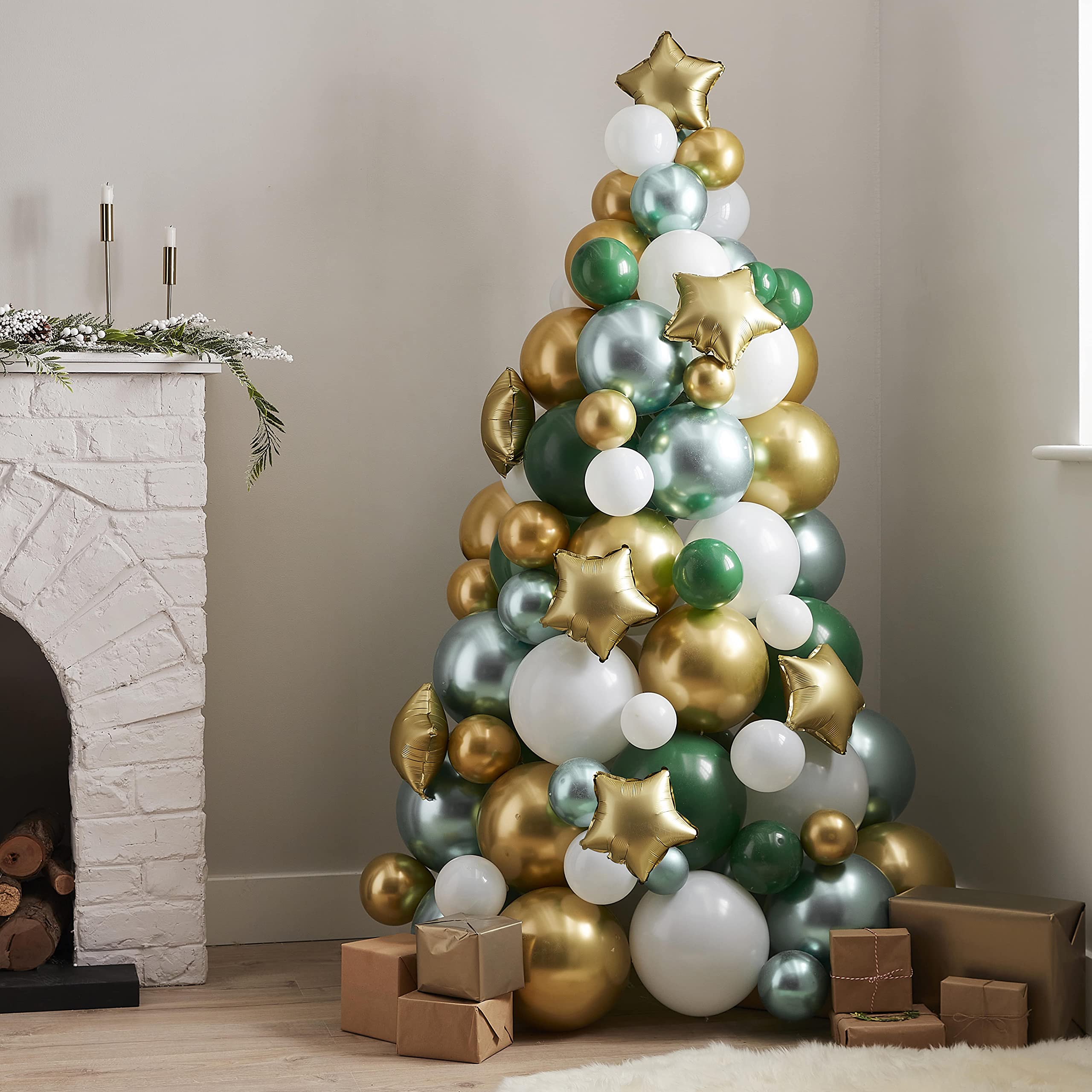 Ginger Ray Green Gold And White Balloon Christmas Tree 114 Balloons per pack