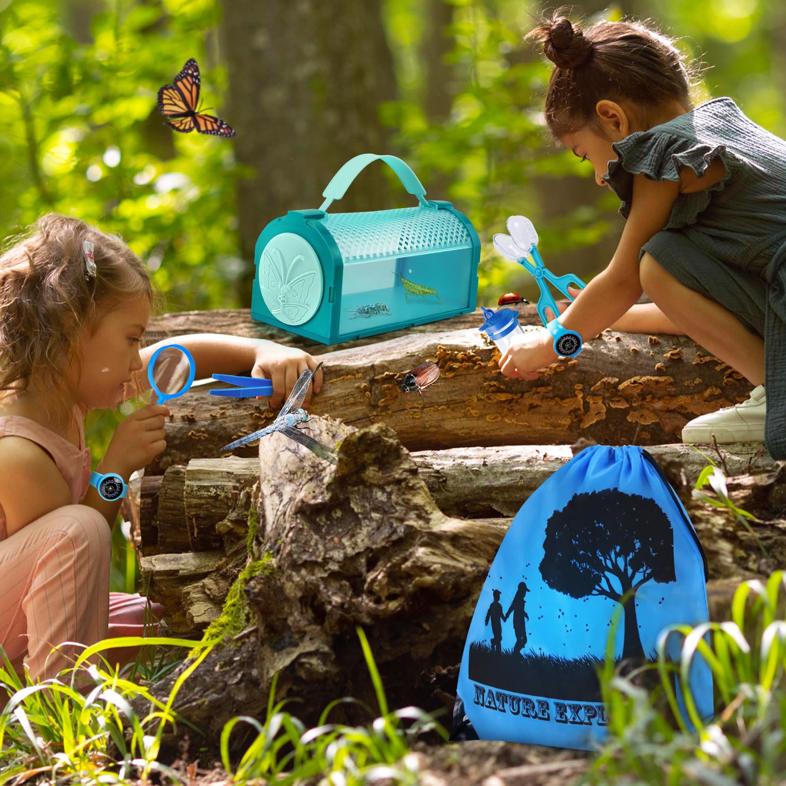 YOPINSAND Bug Catcher Kit & Outdoor Explorer Kit for Kids, 10 Pcs Bug Catching Kit with Toy Cage, Backpack, Flashlight, Manifying Glass, Toy Net, Outdoor Exploration Toys Gift for Boys Girls 3-12