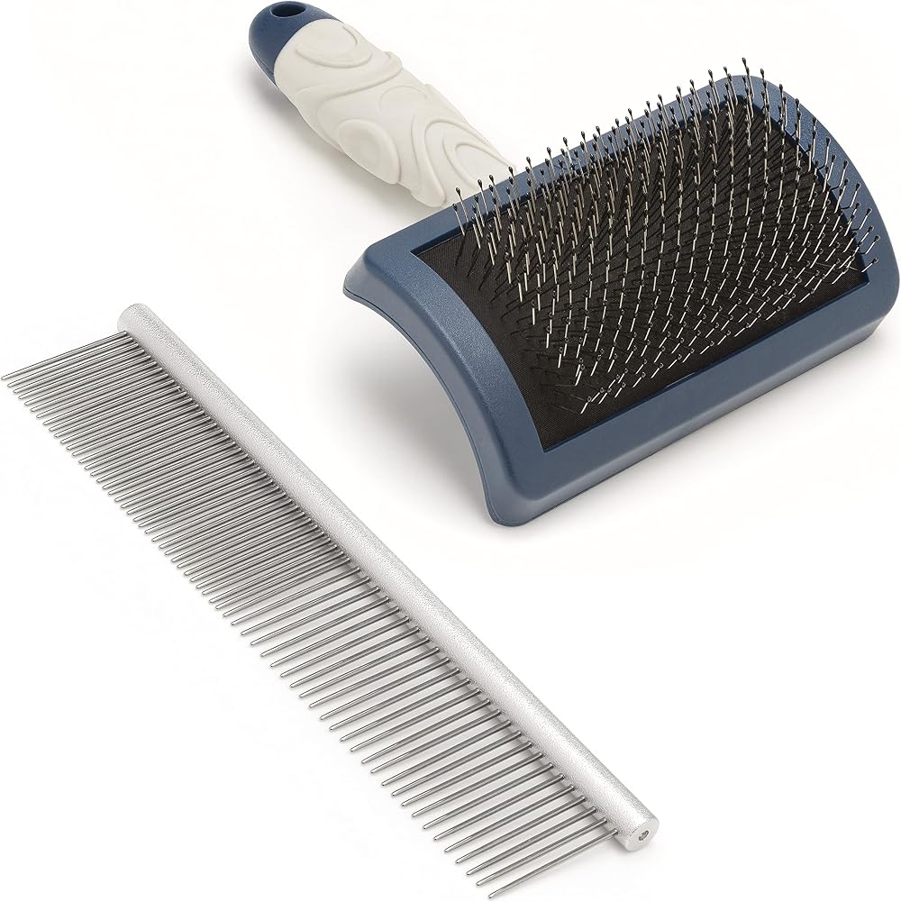 Mikki Dog Puppy Stainless Steel Comb and Hard Pin Slicker Brush 2pc Set