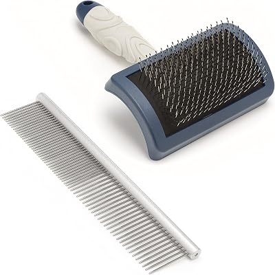 Mikki Dog Puppy Stainless Steel Comb and Hard Pin Slicker Brush 2pc Set