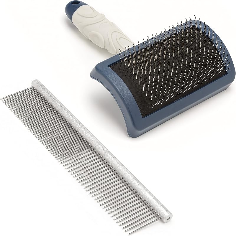 Mikki Dog Puppy Stainless Steel Comb and Hard Pin Slicker Brush 2pc Set