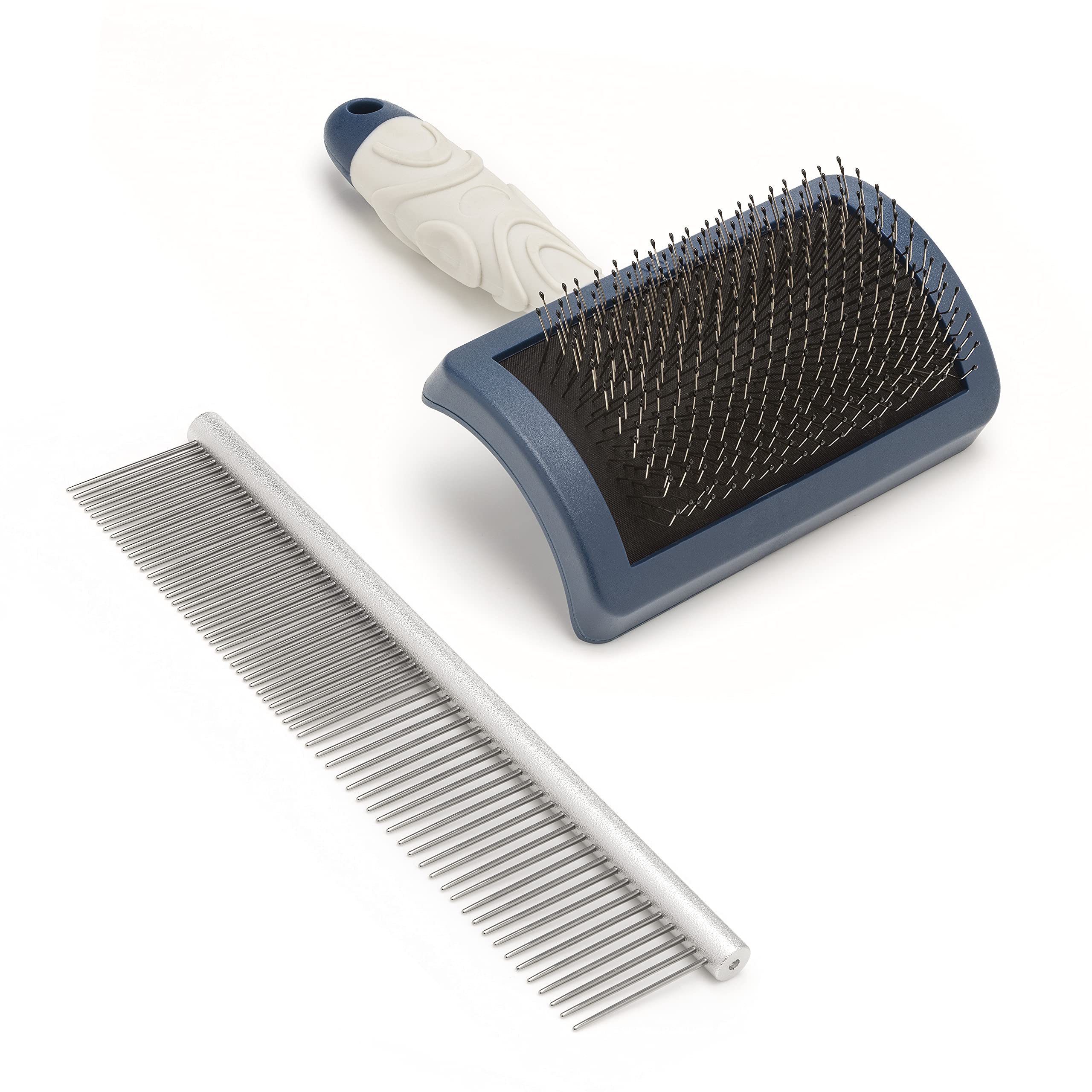 Mikki Dog Puppy Stainless Steel Comb and Hard Pin Slicker Brush, for Cockapoos, Labradoodles, Cavapoos and Golden Doodles - Starter Set 2pcs, Blue, Grey,Small — image 1