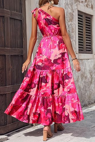 PRETTYGARDEN Women's Summer Floral Maxi Dress Knot One Shoulder