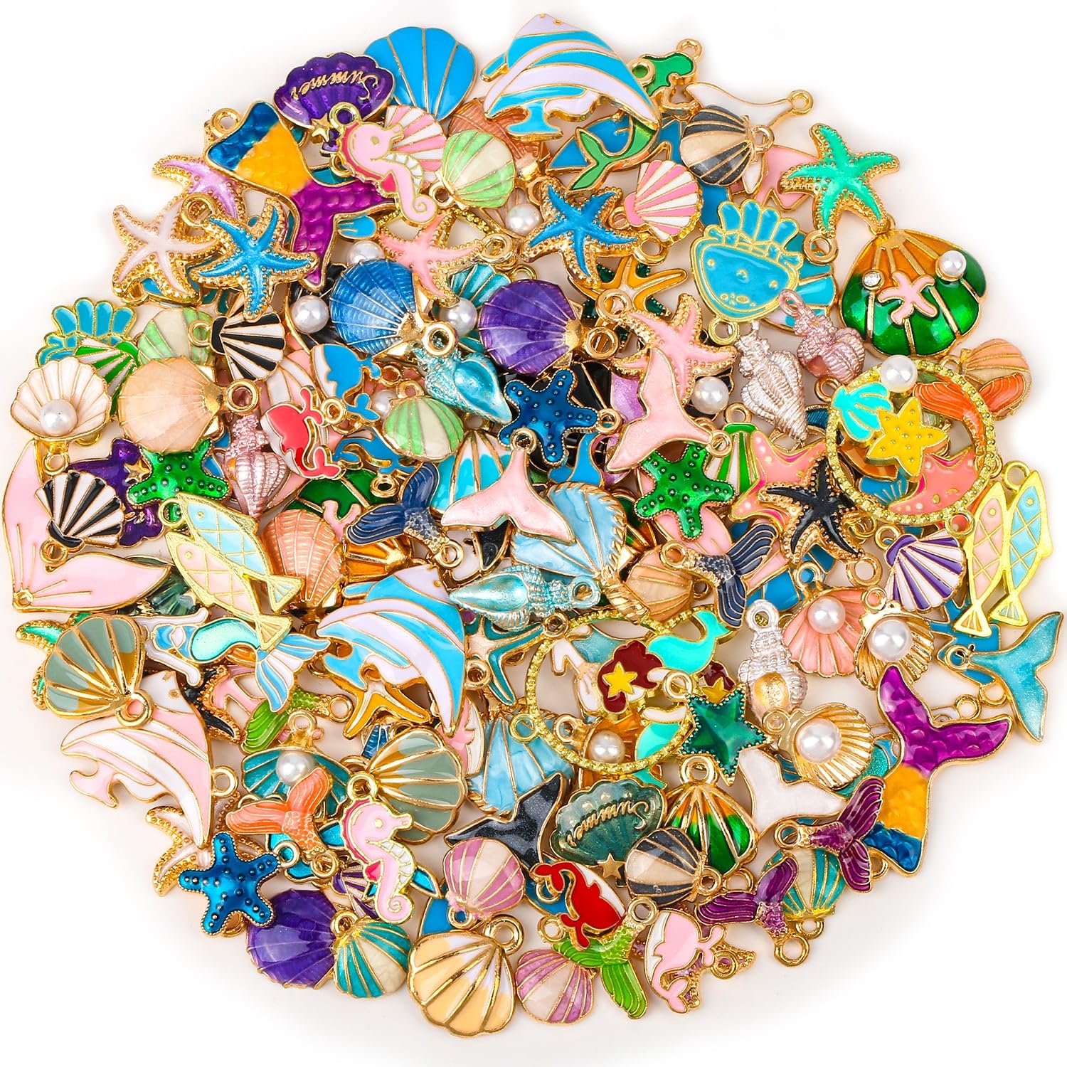 Acejoz 150 Pcs Ocean Beach Sea Charms for Jewelry Making and Bracelets, Assorted Summer Sea Shell Charms Bulk for Earring Necklace Bracelet Jewelry Making and Crafting