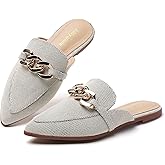 EasySmile Metal Chain Decor Flat Mules for Women Closed Pointed Toe Slip on Loafers Slides Backless Mules Shoes