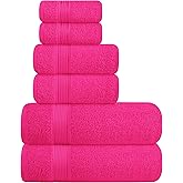 Elvana Home Ultra Soft 6 Pack Cotton Towel Set, Contains 2 Bath Towels 28x55 inch, 2 Hand Towels 16x24 inch & 2 Wash Coths 12x12 inch, Ideal Everyday use, Compact & Lightweight - Hot Pink