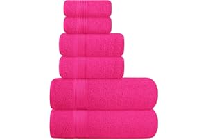BELIZZI HOME Elvana Home Ultra Soft 6 Pack Cotton Towel Set, Contains 2 Bath Towels 28x55 inch, 2 Hand Towels 16x24 inch & 2 Wash Coths 12x12 inch, Ideal Everyday use, Compact & Lightweight - Hot Pink