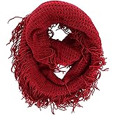 Unisex Women's Winter Fringe Tassel Neck Cozy Knit Cable Infinity Loop Cowl Scarf- Solid Color