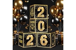 New Years Eve Party Supplies 2026 Balloon Box Kit Gold and Black New Years decorations for 2026 Happy Eve Party Decoration Su