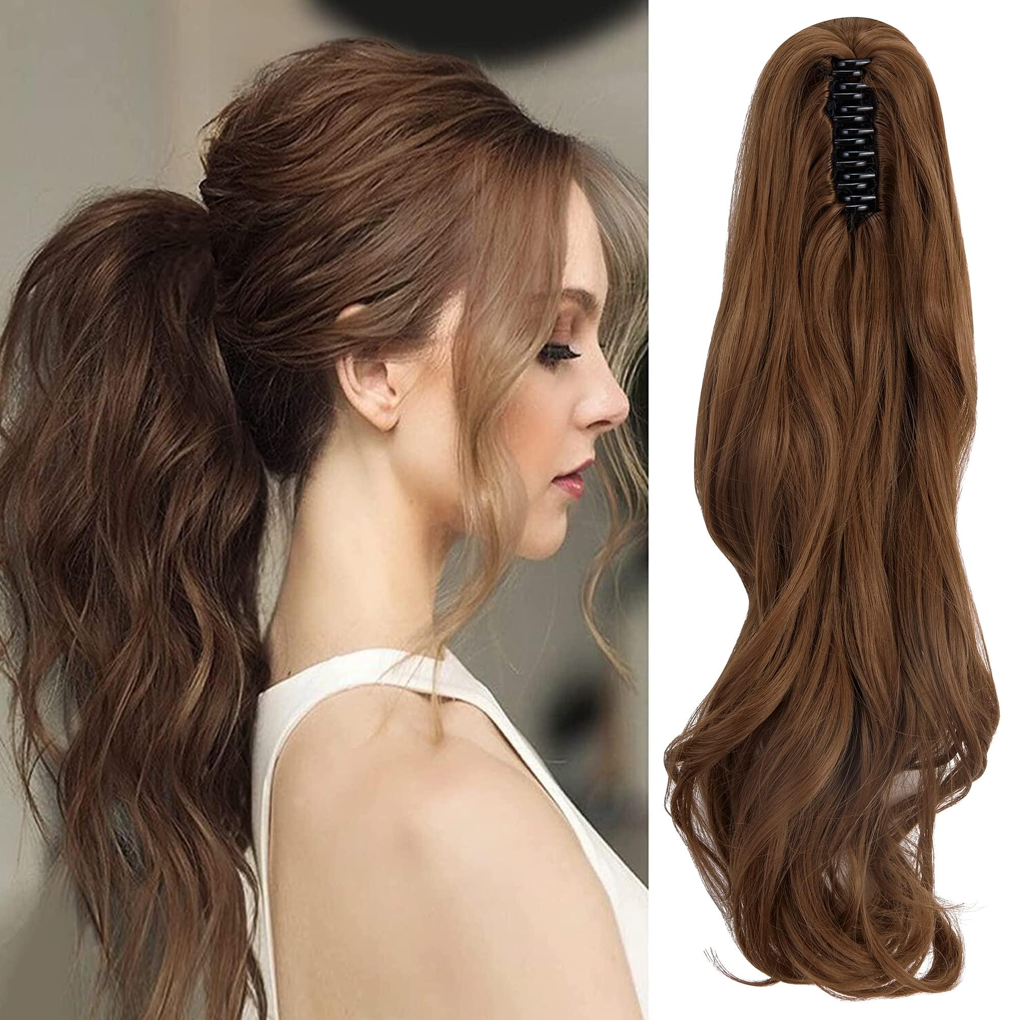 FXYTK Claw on Ponytail Clip in Ponytail Hair Extensions Hair Piece Clip on Pony Tail Hair Extension Claw Jaw Ponytail Extensions 18" Curly Light Auburn