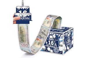 Meiidoshine 16th Birthday Money Box for Cash Gift, Surprise Pull Out Money Gift Box with 50Pcs Transparent Bags - Fun Ways to