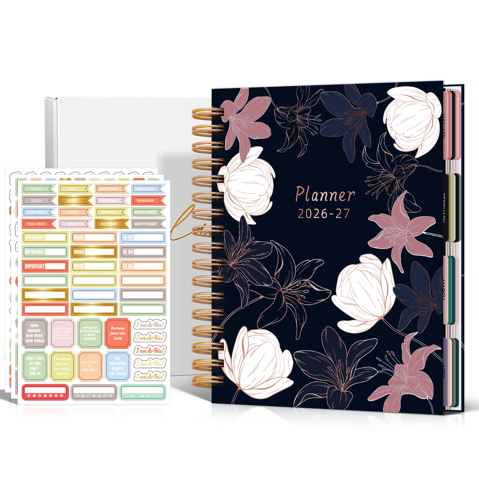 Photo 1 of 2026 Planner Weekly and Monthly, Hardcover 2026-2027 Planner Calendar Agenda with Stickers, Monthly Tabs, Jan 2026 - Jun 2027, 18 Month Large Daily Planner, 8" x 10", Night Lily