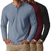August Alley 3 Pack Men's Big and Tall Long Sleeve Henley Shirts, Crew Neck Button Casual Soft Basic Tee Tops