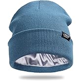 Satin Lined Winter Beanie Hats for Women Unisex Cotton Knitted Cuffed Knit Hat with Silky Lining Slouchy Skull Cap