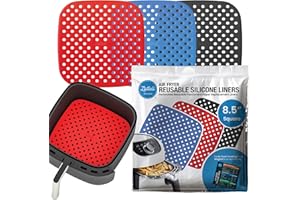 Reusable Air Fryer Liners 3 Pack for 5QT or Bigger - 8.5" Square Silicone Airfryer Liner - Easy to Clean Air Fryer Accessorie