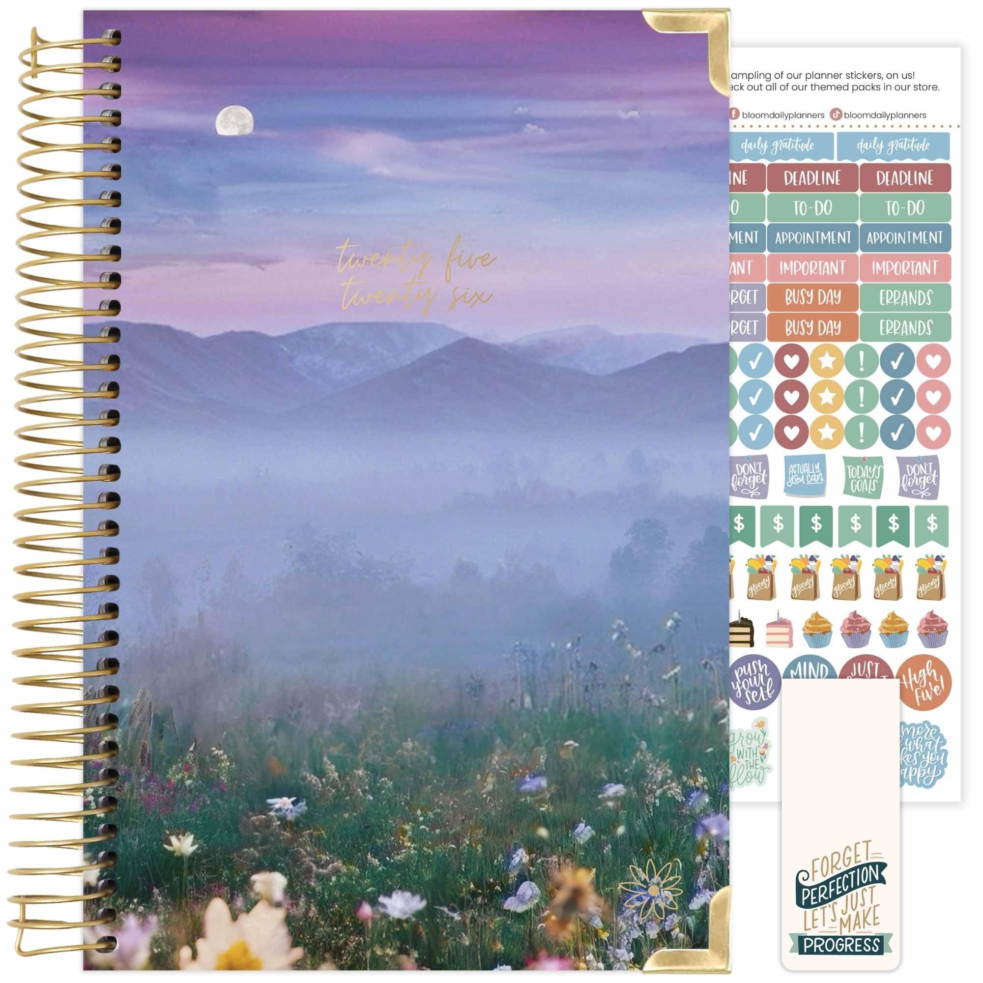 Photo 1 of bloom daily planners HARDCOVER 2025-2026 Academic Year Day Planner (July 2025 - July 2026) - A5 Task Goal Organizer - Monthly & Weekly Inspirational Agenda Book - 5.5" x 8.25" - Mystical Mountains