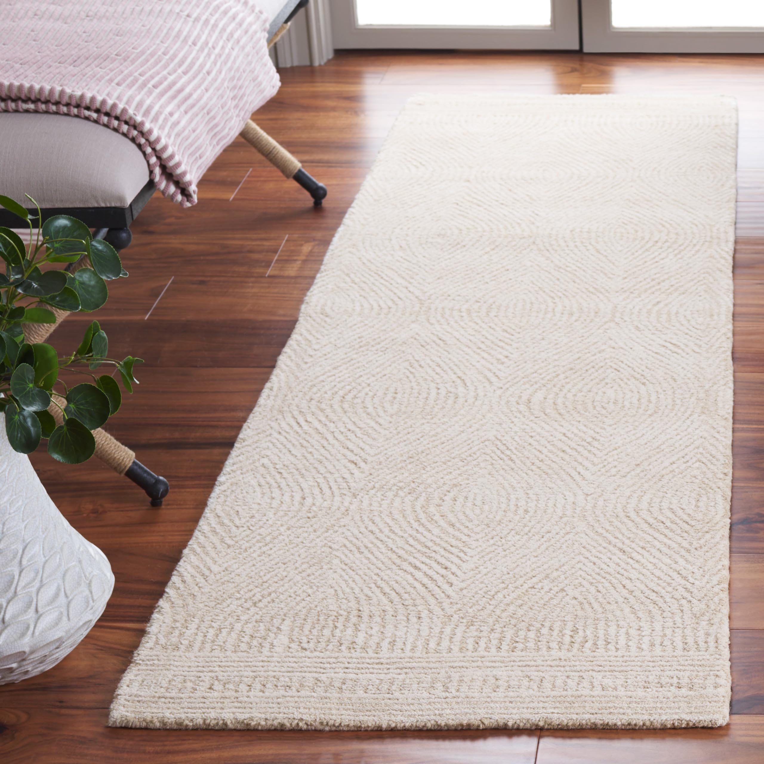 SAFAVIEH Abstract Collection Area Rug – 2’3″ x 10′ Runner, Ivory & Beige, Handmade Wool, Ideal for Living Room, Bedroom, Dining Space (ABT340A)